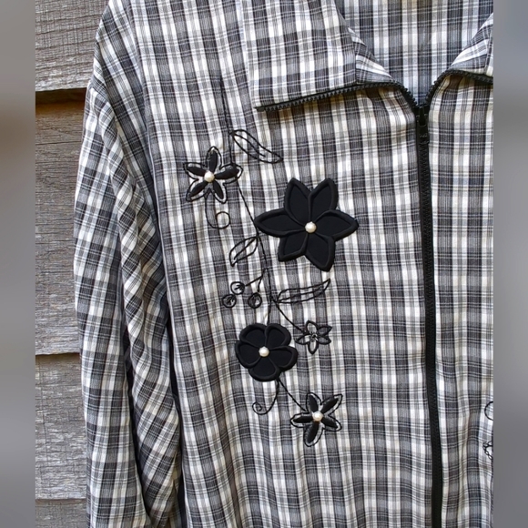 🤍🖤Vintage BonWorth Lightweight Embroidered Jacket Full Zipper Pockets Large - Picture 9 of 13